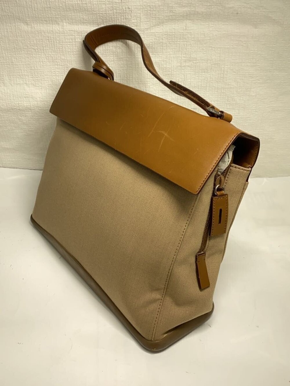 Prada Handbag Brown Camel Canvas Brown Tan